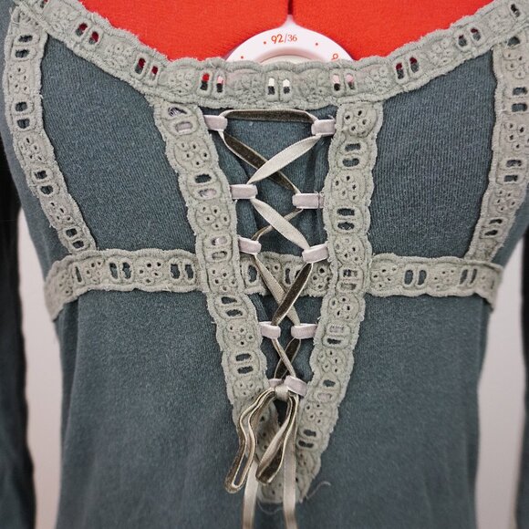 Urban Outfitters "Maxeene" Long Sleeve Lace-Up Mini Dress with Crochet Trim - Picture 2 of 8